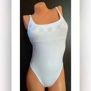 PINK Victoria’s Secret White Star Studded One Piece Bachelorette Swimsuit Sz M
